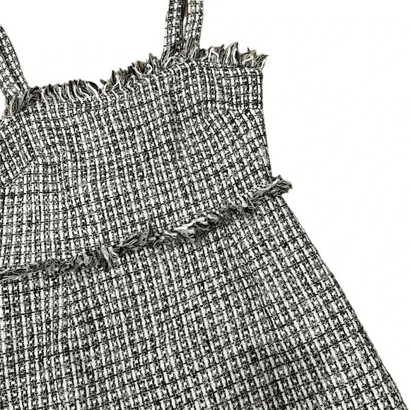 Storia Black Gingham Tweed Fringe Mini Dress L - Picture 2 of 4